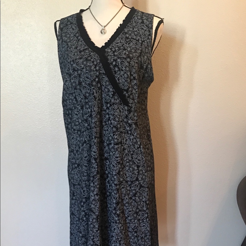 Black white paisley cotton midi dress